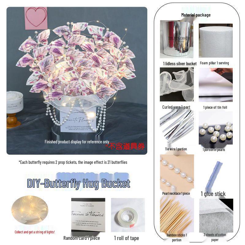 

Набір матеріалів для букета з грошових квітів-метеликів, зробленого своїми руками: Подарунок на день народження для дівчини або найкращої подруги