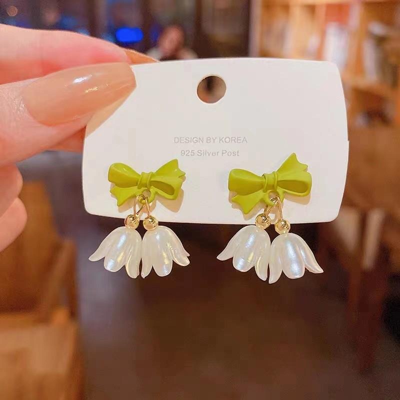 New Tulip Flower Earrings Green Bow Small Bell Stud Earrings Lily of the Valley Earrings Small Fresh Stud Earrings