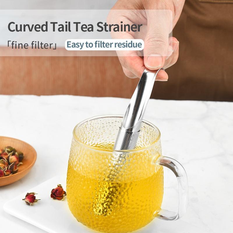 Stainless Steel Curved Tail Tea Strainer Household Tea Stick, Tea Filter, Pipe Tea Infusion, Tea Filter, Tea Set Accessories