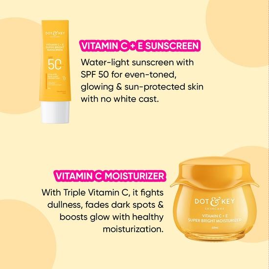 Dot & Key Witamina C Daily Glow Essentials Zestaw do pielęgnacji skóry (Krem przeciwsłoneczny z witaminą C SPF 50 PA+++ 50 g i nawilżacz z witaminą C 50 g) | Dla kobiet i mężczyzn