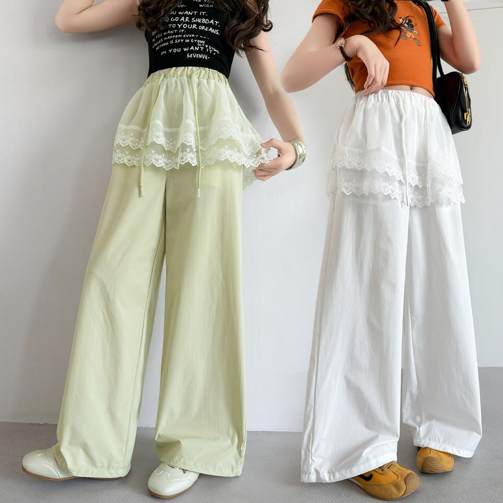 Girls' pants summer thin style children's lace lace lace fart curtain wide leg pants summer breathable big children's quick drying sports pants