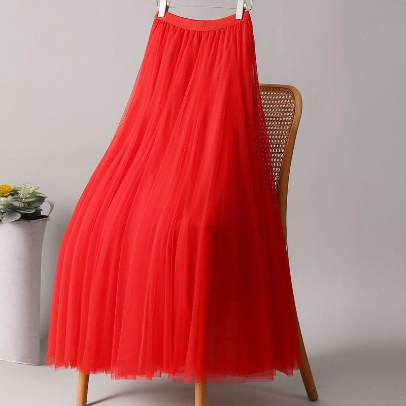 Mesh Skirt for Women Elastic High Waist Solid Long Skirt Elegant Bubble Petticoat Skirt Summer Breathable Comfortable Lightweight Ballet  Maxi Skirt
