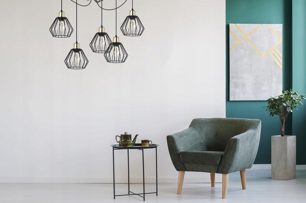 Hanging Lamp, Ceiling Chandelier, Wire Shade, Led