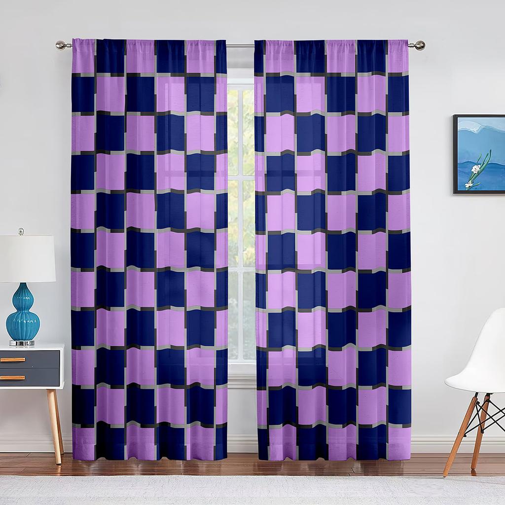 Rot Weiß Checker Muster Sheer Fenster Vorhänge Schlafzimmer Moderne Chiffon Drape Tüll Volants Wohnzimmer Küche Voile Vorhang