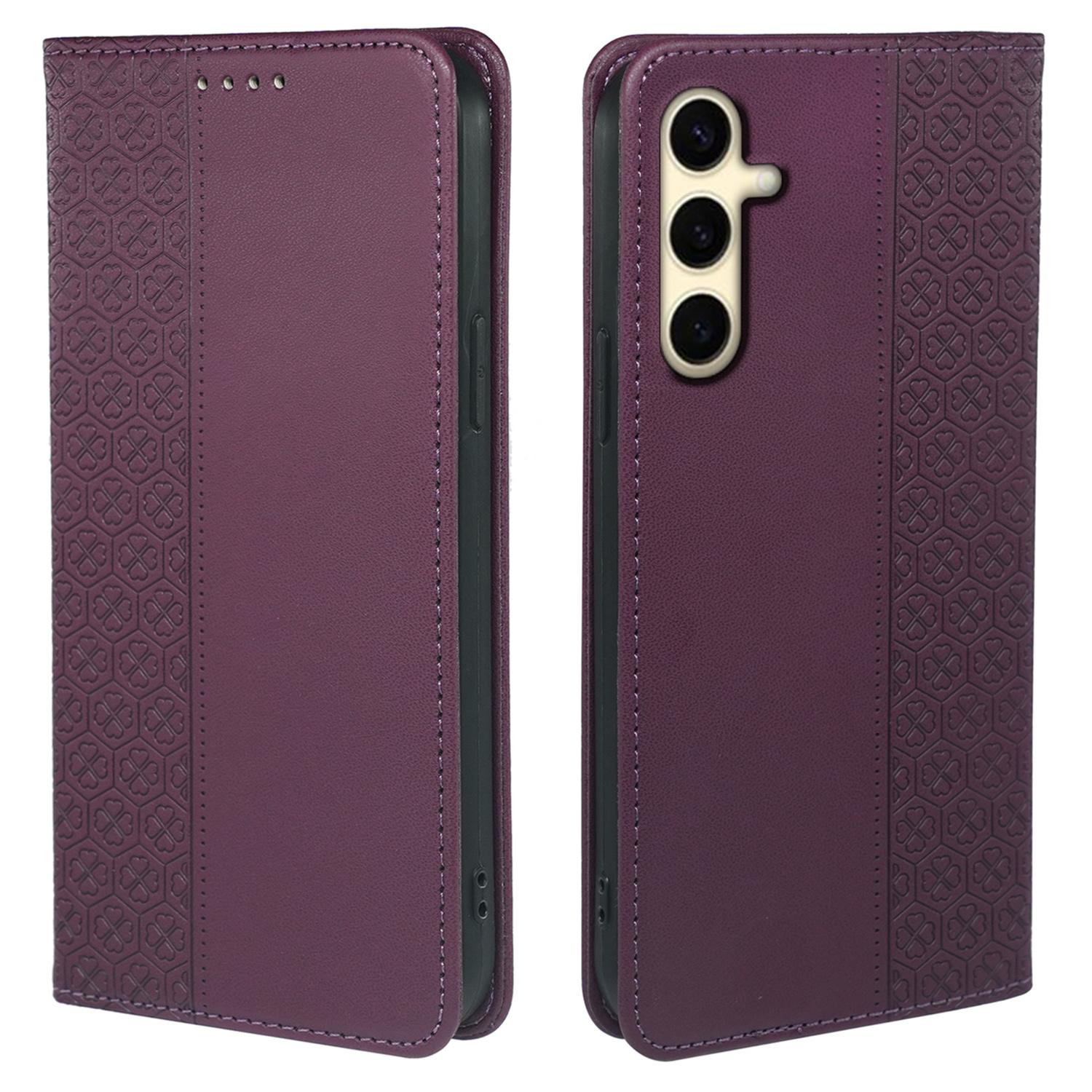 

Для Samsung Galaxy A54 5G чехол кожаный чехол для телефона Lucky Clover Imprinting магнитная застежка Dark Purple