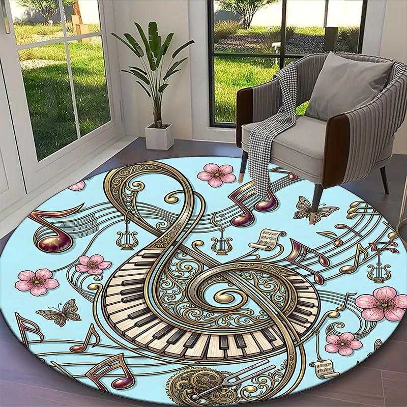 1pc Office Carpet, Musical Chair Rug, Living Room Printed Round Rug, Home Chair Floor Mat