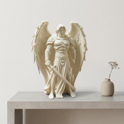 3D-gedruckte geflügelte männliche Engelsstatue Weiße Engelsfigur Stabile Basis Engelskrieger-Skulptur für Zuhause Büro Schreibtisch Regal Dekoration Geschenk Ornament