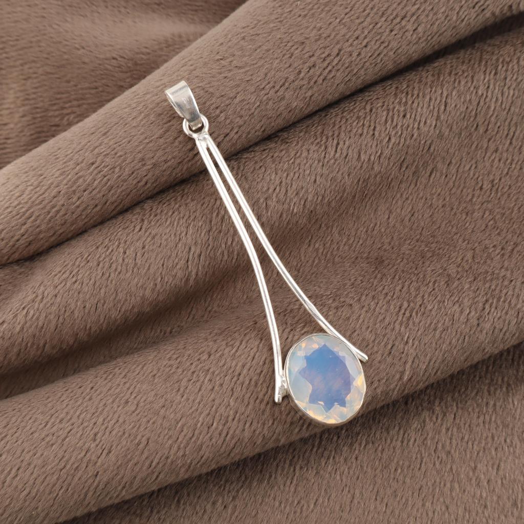 Pendentif en Argent Sterling 925 Pierre Opale Laitée 1,79" Bijoux de Créateur Faits à la Main Pour Cadeau d'Anniversaire PP-69-15