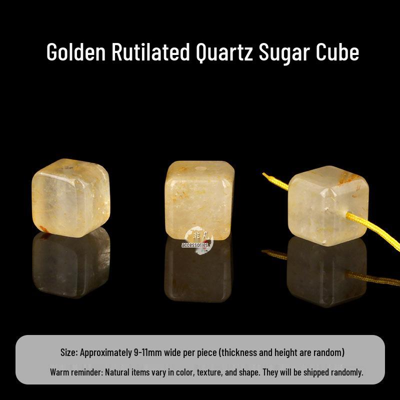 Golden Rutilated Quartz Square Beads for DIY Crystal Bracelets - Yellow and White Quartz Accessories