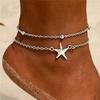 2026 New Stainless Steel Foot Chain for Women Minimalist Metal Five Pointed Star Double-Layer Anklets Seaside Vacation Zircon