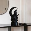 3D Printed Howling Wolf Sculpture with Crescent Moon Base, Matte Black Finish Collector Art, Gothic Black Statue for Bookshelf Desk