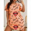 Sexy Lips Print For Women Short Sleeve Sleepwear Dresses Loose Casual Fit Tee Nightwear Home Clothes Nightie Loungewear Dresses