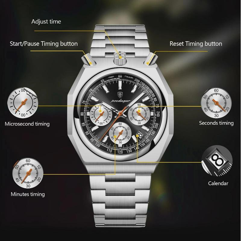 POEDAGAR Luxury Men's Watches Waterproof Stainless Steel Luminous Men Watch Date Chronograph Quartz Male Wristwatch