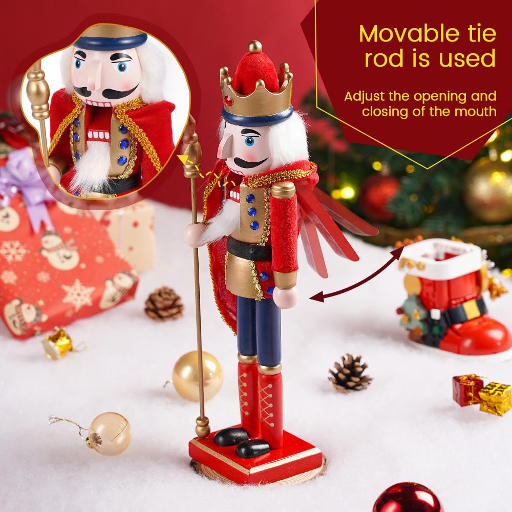 38CM Wooden King Nutcracker Soldier Pure handcrafted Christmas Statue Home Office Table Decorations celebrations Decor Display