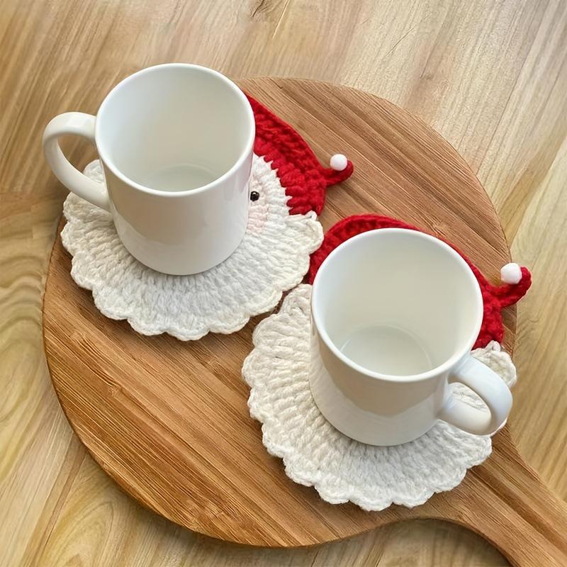1Pieces Handmade Crochet Santa Claus Coaster - Festive Red & White Christmas Decor, Drink Coaster Outdoor Tableware