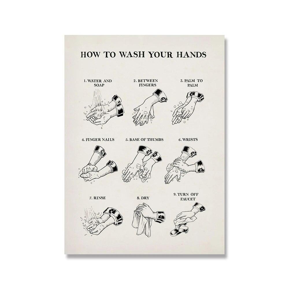 Wash Your Hands Quote Poster Toilet Roll Paper Origami Art Print Vintage Canvas Painting Nordic Wall Picture Bathroom Home Decor
