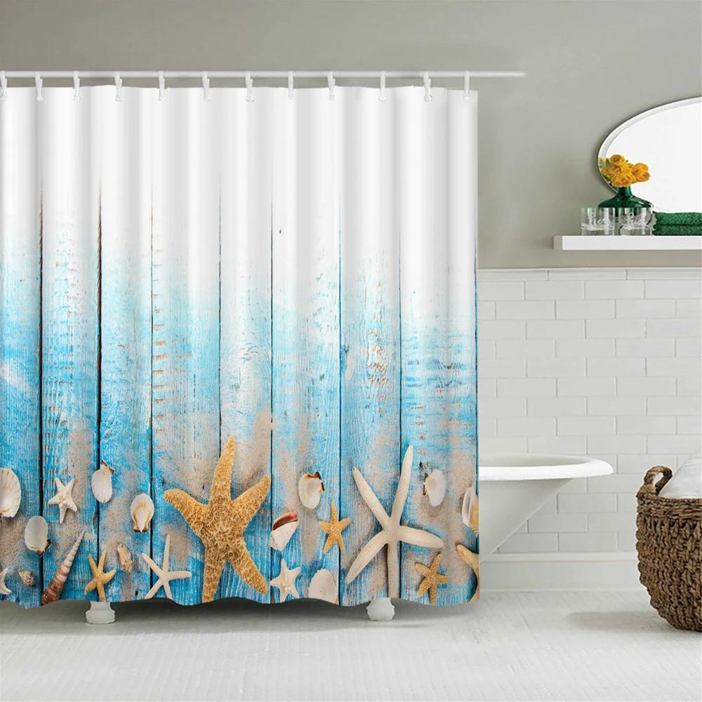 

Cartoon Ocean Starfish Shell Shower Curtain Polyester Waterproof Fabric 3D Printing Watercolor Bathroom Curtains Decor Screen W60H190(CM)-1 Pcs