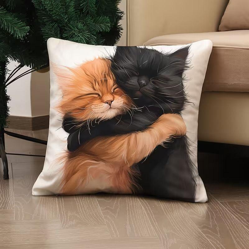 Bohemian Plush Pillow Covers with Charming Kitten Design ,45x45 Cm