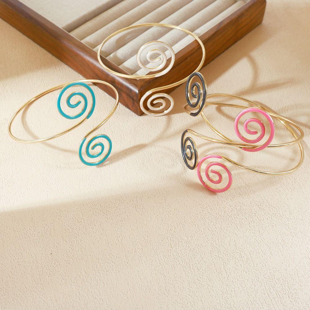 Heart Glazed Enamel Bracelet Geometric Arm Ring Bohemian Women's Hand Bracelet Gold Jewelry