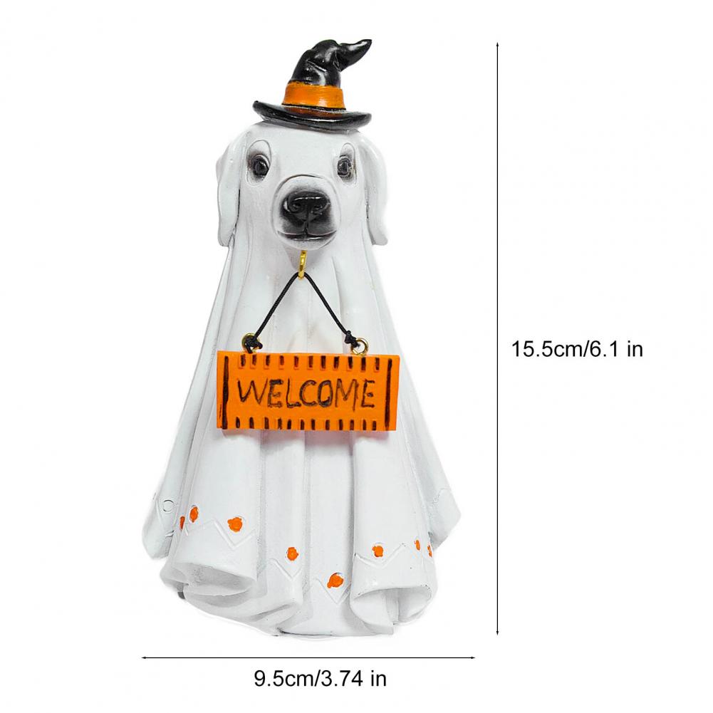 Resin Ghost Statue Spooky Halloween Ghost Figurines with Pumpkin Bucket Welcome Sign for Indoor Outdoor Decor for Yard Home