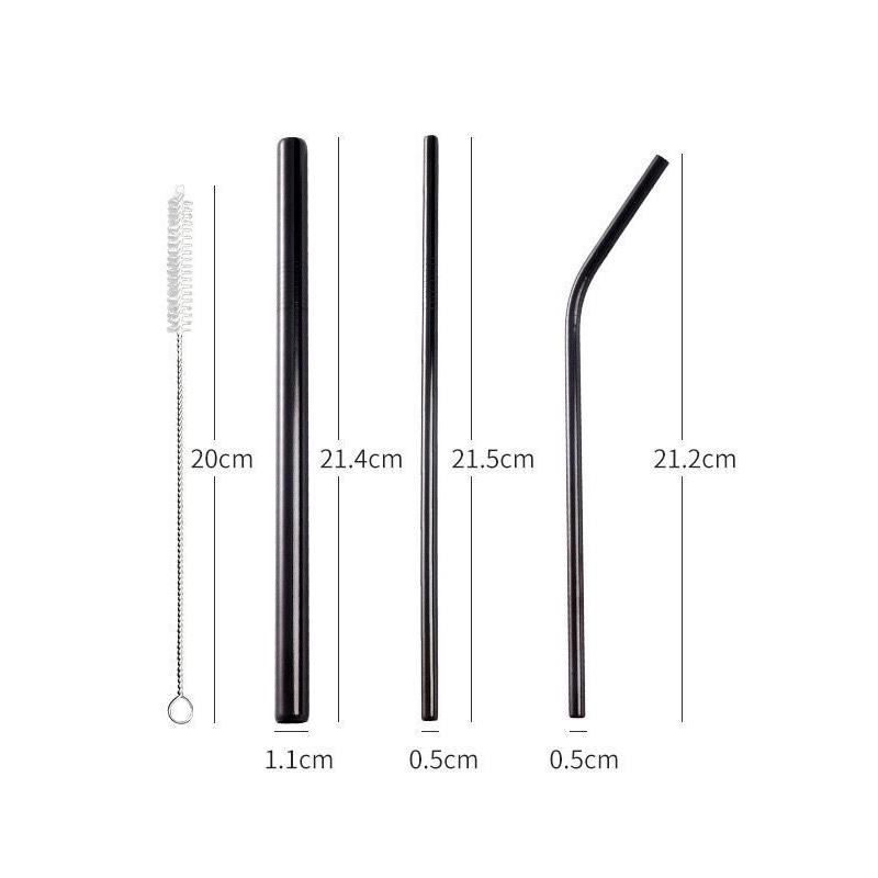 3Pcs Stainless Steel Straw Sets Metal Reusable Straight Bent Drinking Straw With Cleaning Brush Party Juice Drinks Utensils