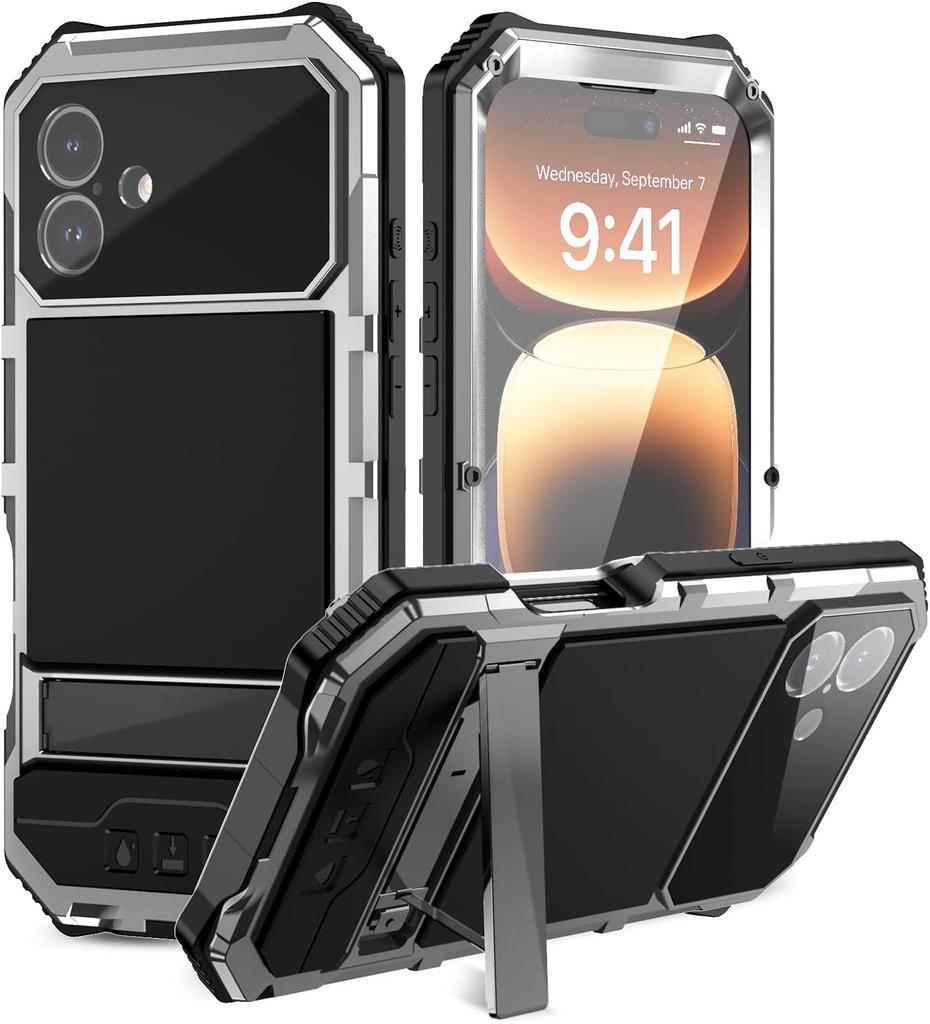 3 Layers Heavy Duty Protection Metal Case for IPhone 18 17 Air 16e 17e 15 Pro Max 16 Plus Camera Screen Protect Military Bumper