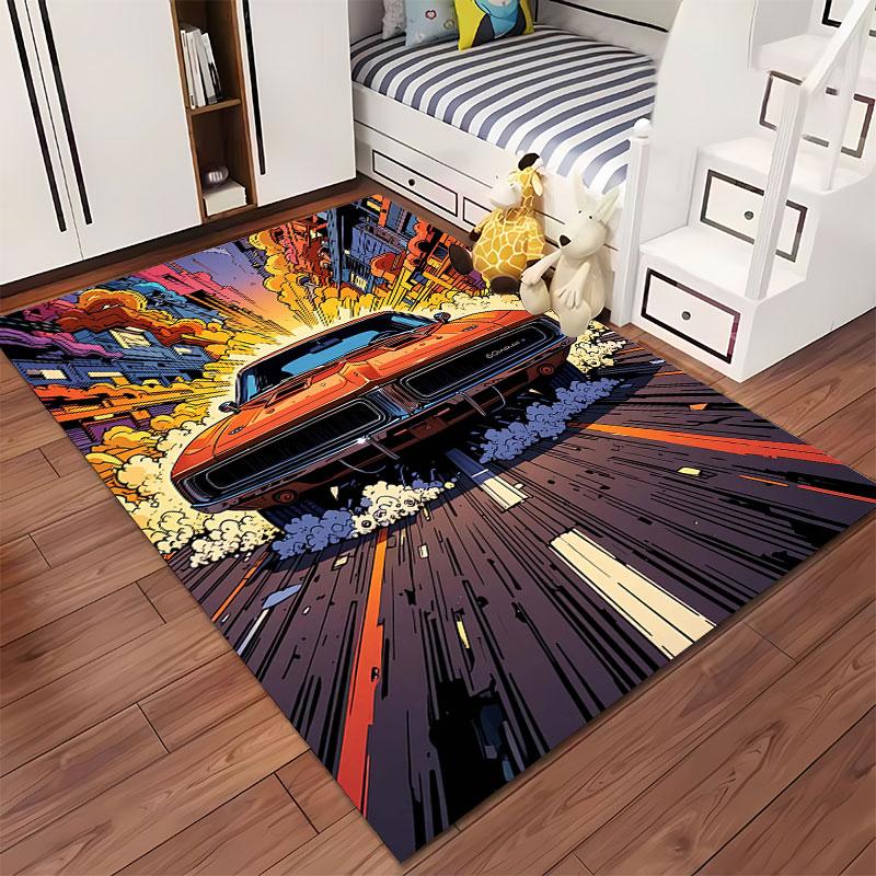 Retro Orange Muscle Car Design Suitable As a Non-slip Mat for the Living Room or Bedroom Sofa