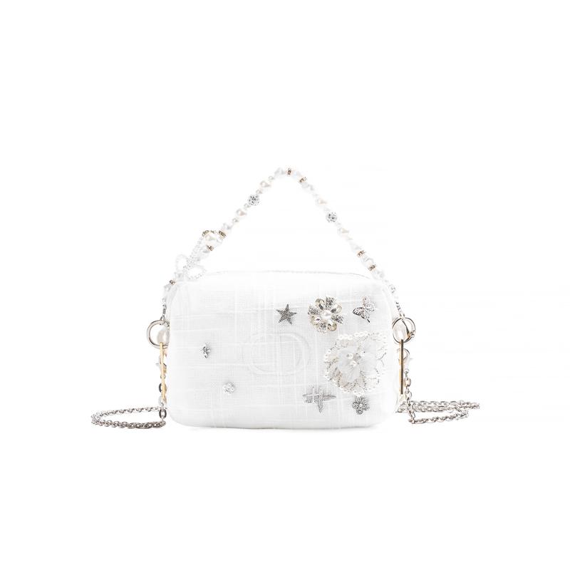 

DIOR [Customized Cosmetic Bag] Star Sparkling Diamond Jinghe Diamond Decoration Fairy Style French Romantic Polyester Fiber White Storage Bag Portable белый