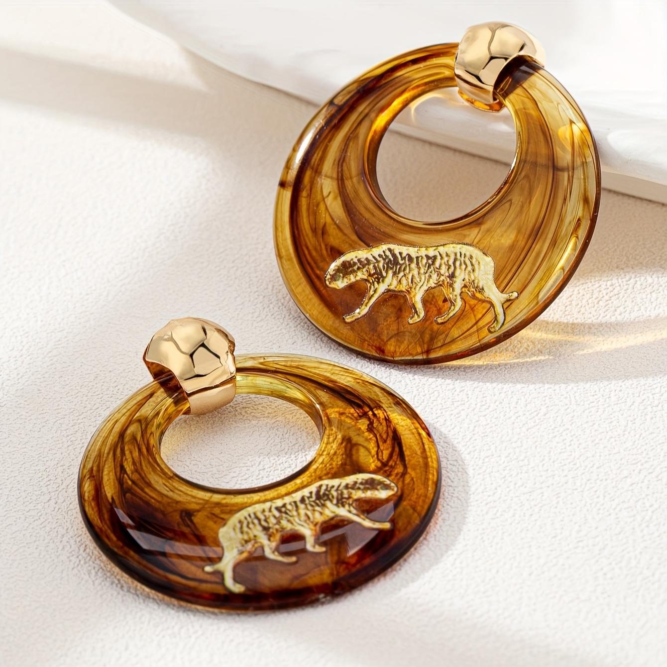 

Пара элегантных висячих серег с леопардовым принтом, идеально подходящих для повседневной носки и вечеринок, модный аксессуар на все сезоны коричневый