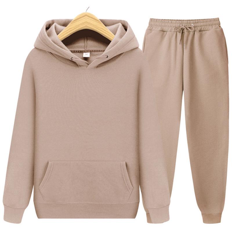 Men's Autumn/Winter Casual Hooded Sweatshirt & Long Pants Set for Fitness and Running.