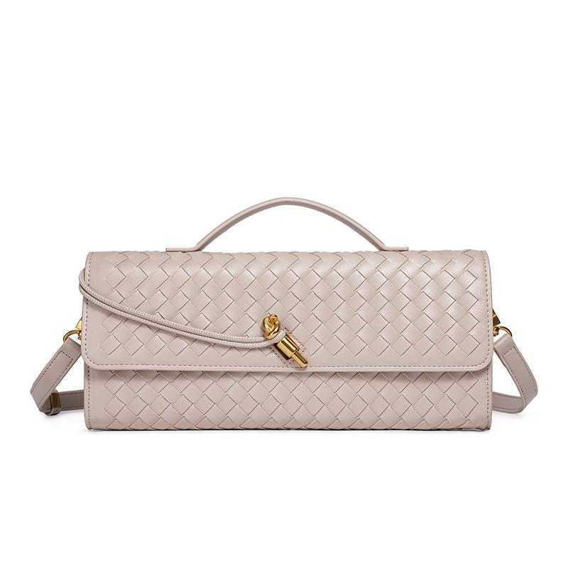 [Exclusive] Horizontal Woven Organ Bag, Trendy Portable Messenger Bag, New Soft Leather Baguette Women'S Bag