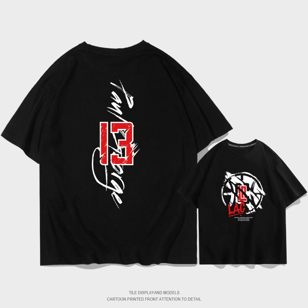 Clippers Paul George No. 13 Cotton Short Sleeve T-Shirt Summer Basketball Sports Fitness Loose Half Sleeve XXS