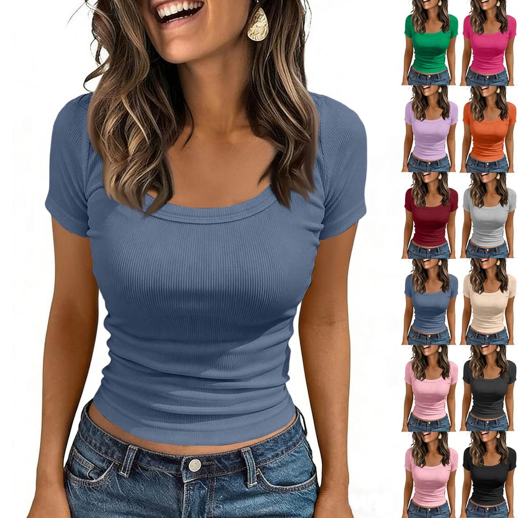 Women's Short Sleeve Shirt R-Neck Casual Top