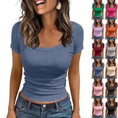 Women's Short Sleeve  Shirt R-Neck Casual Top