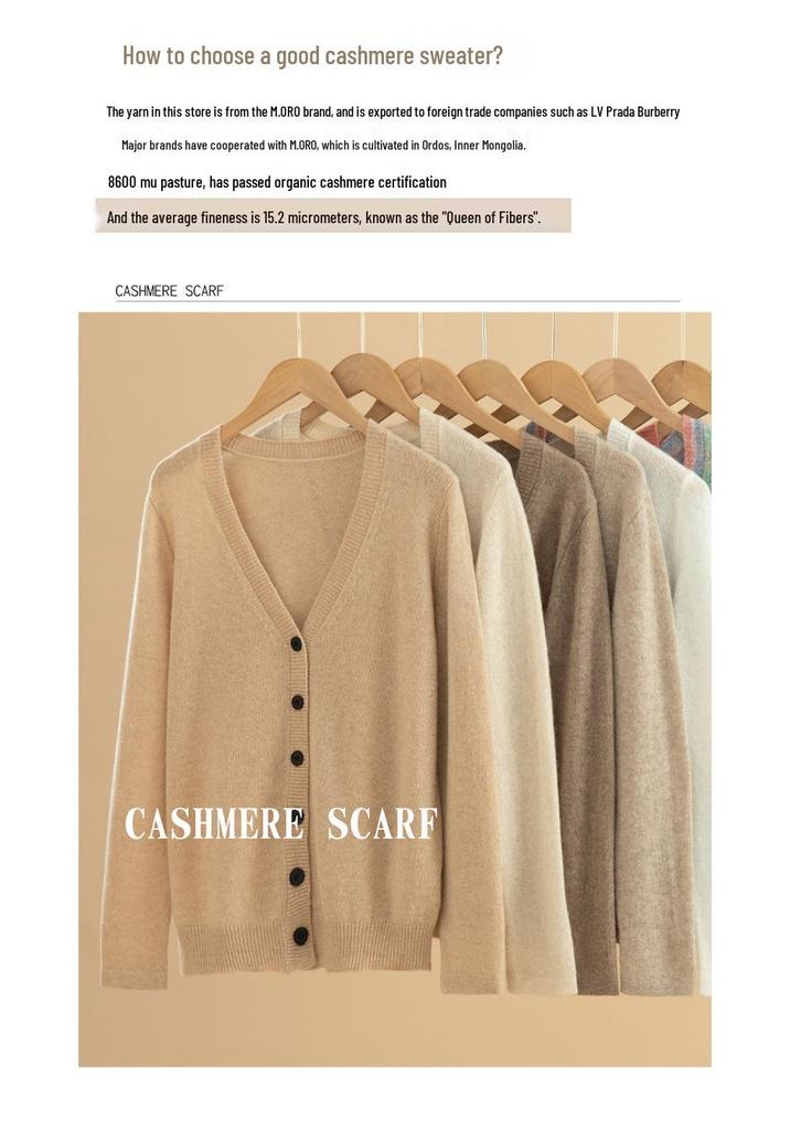 Women's 100% Pure Cashmere V-Neck Cardigan - New Fashion, Casual Knit Sweater Coat
