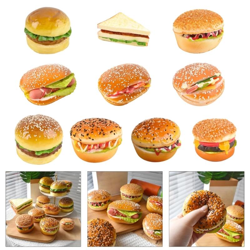 Realistic Artificial Hamburgers Artificial Food Bread Model PU Texture Perfect for Restaurant Displays and Photography