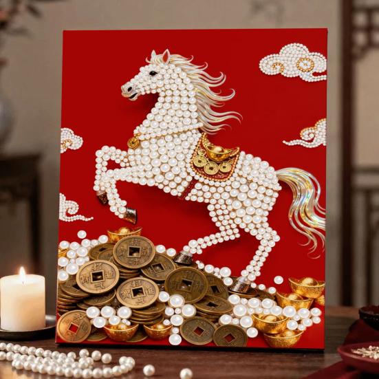 DIY Pearl Painting Kit for Adults Beginners 3D Pearl Art Craft Resin Pearls Pre-Printed Canvas Set for Home Wall Decor Gift Idea