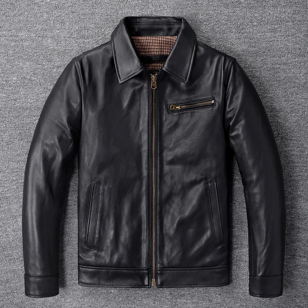 Classic 1930s Style Natural Goatskin Men's Leather Jacket Soft Slim Fit Real Skin Bomber Coat Men Clothes Spring