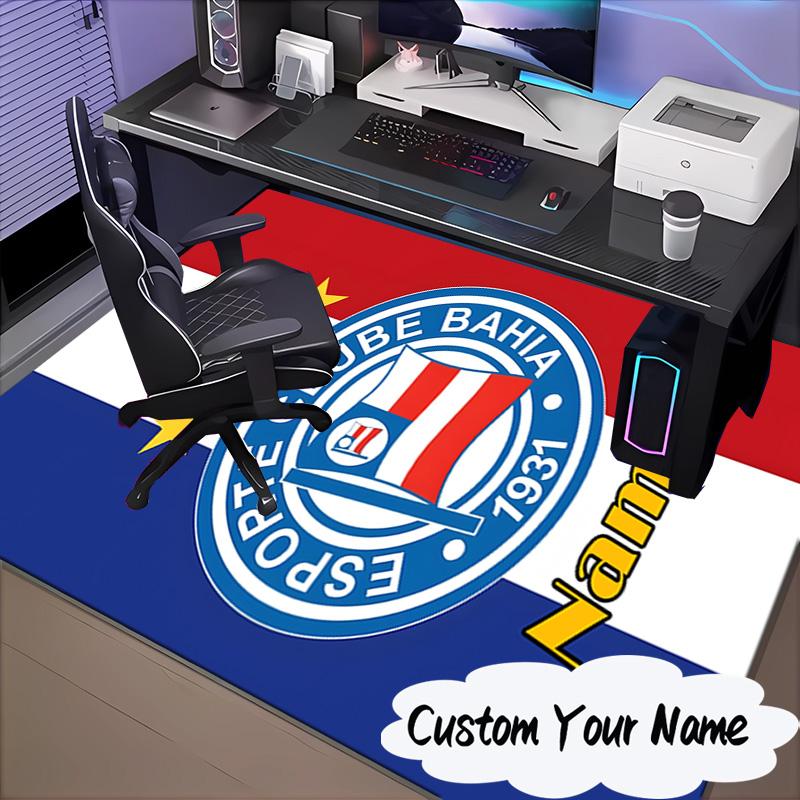 Custom Name Bahia FC Crest Design Rug for Living Room, Game Rooms, Office, Bedroom, Floor Mat Playful Design, fan gifts Christmas decor