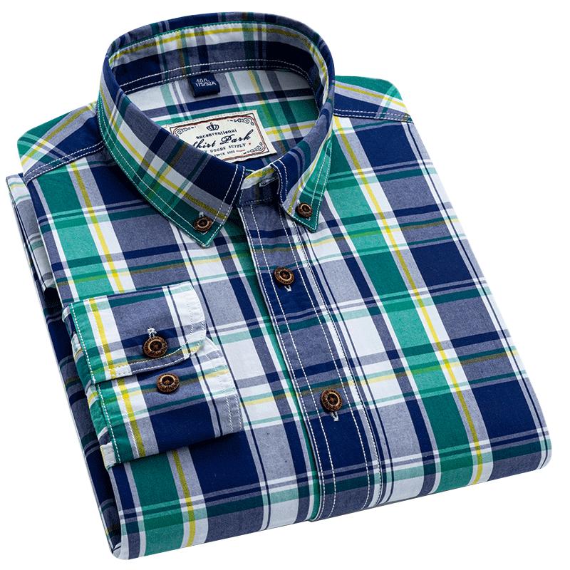 Herren Langarm Colorblock Kariertes Muster Hemden, 100% Baumwolle Regular Fit Business Casual Karomuster Button-down Hemd