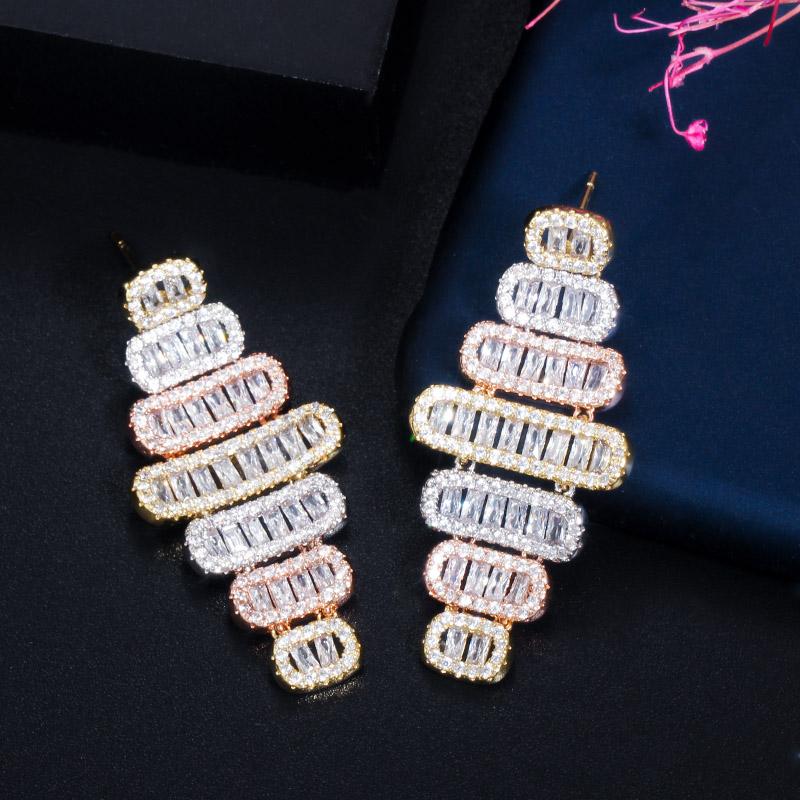 WWJ Top Quality Tricolor Golden Color Cubic Zirconia Stud Earrings