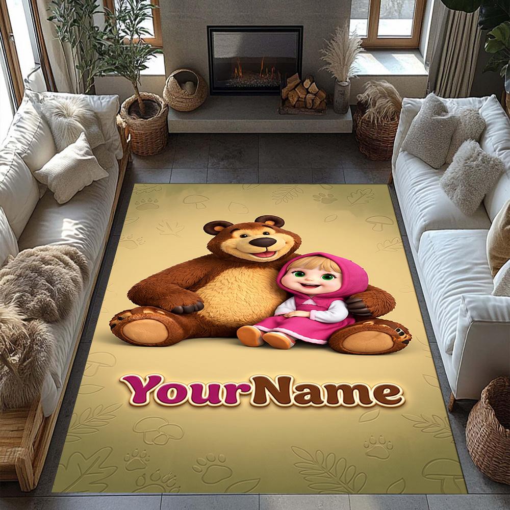 Masha Bear Customized Name Floor Rug Office Rug Perfect for Decorate Room Foyer Playrooms Dormitory Anti-slip Rug Decorate Offices