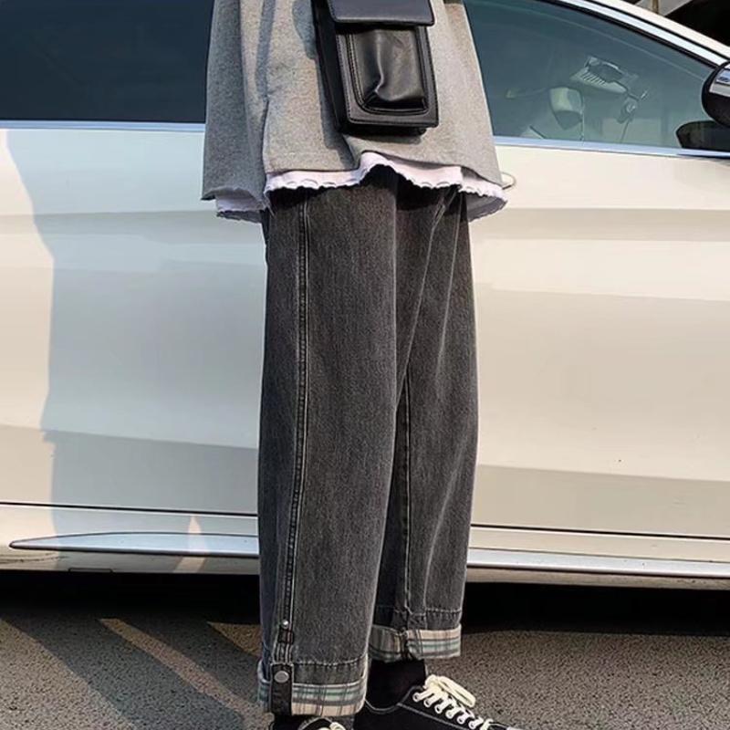 Loose Thin Men's Jeans Hong Kong Style Spring Summer High Street Trend Ins Straight Leg Nine Point Casual Pants