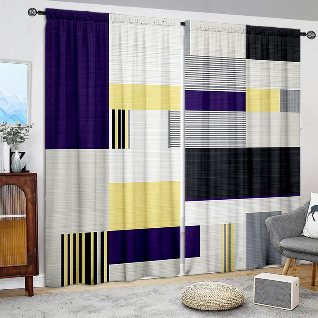 2pcs Nordic Modern Geometric Stripe pattern Printed Curtain for Home Decor - Rod Pocket Window Treatment for Bedroom Office