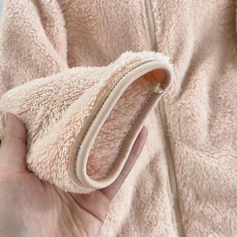 Women's Coral Fleece Stand-Up Collar Jacket - Warm, Loose, Plus Size Cardigan for Autumn & Winter
