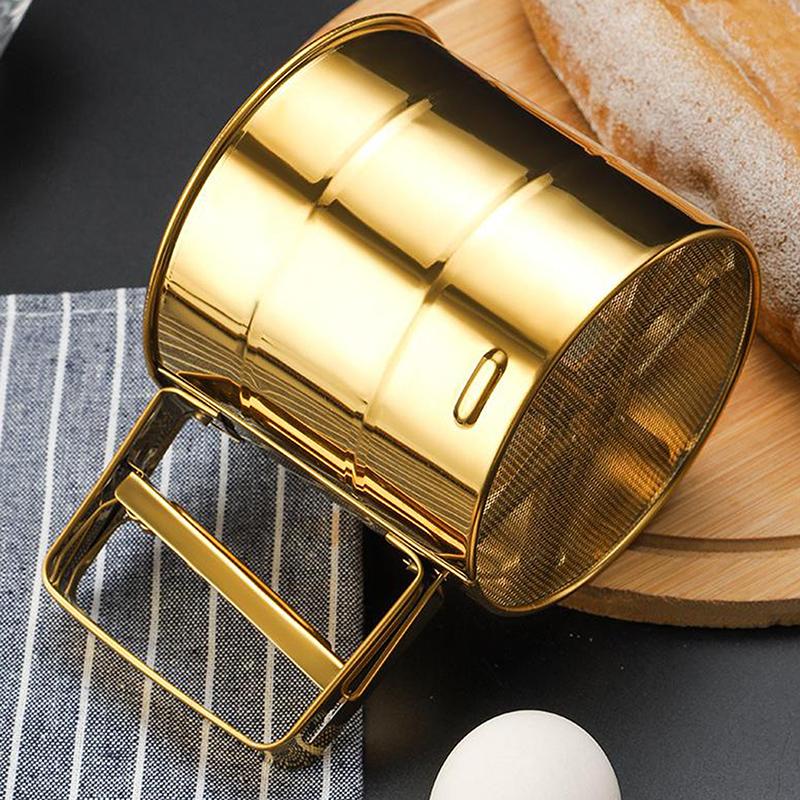 Semi-Automatic Fine Mesh Flour Sieve Sifter With Measuring Scale Stainless Steel Icing Sugar Filter Cup Strainer Kitchen Baking