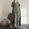Cotton and linen printed round neck loose large size long sleeve fat MM plus fat plus size fake literary retro dress
