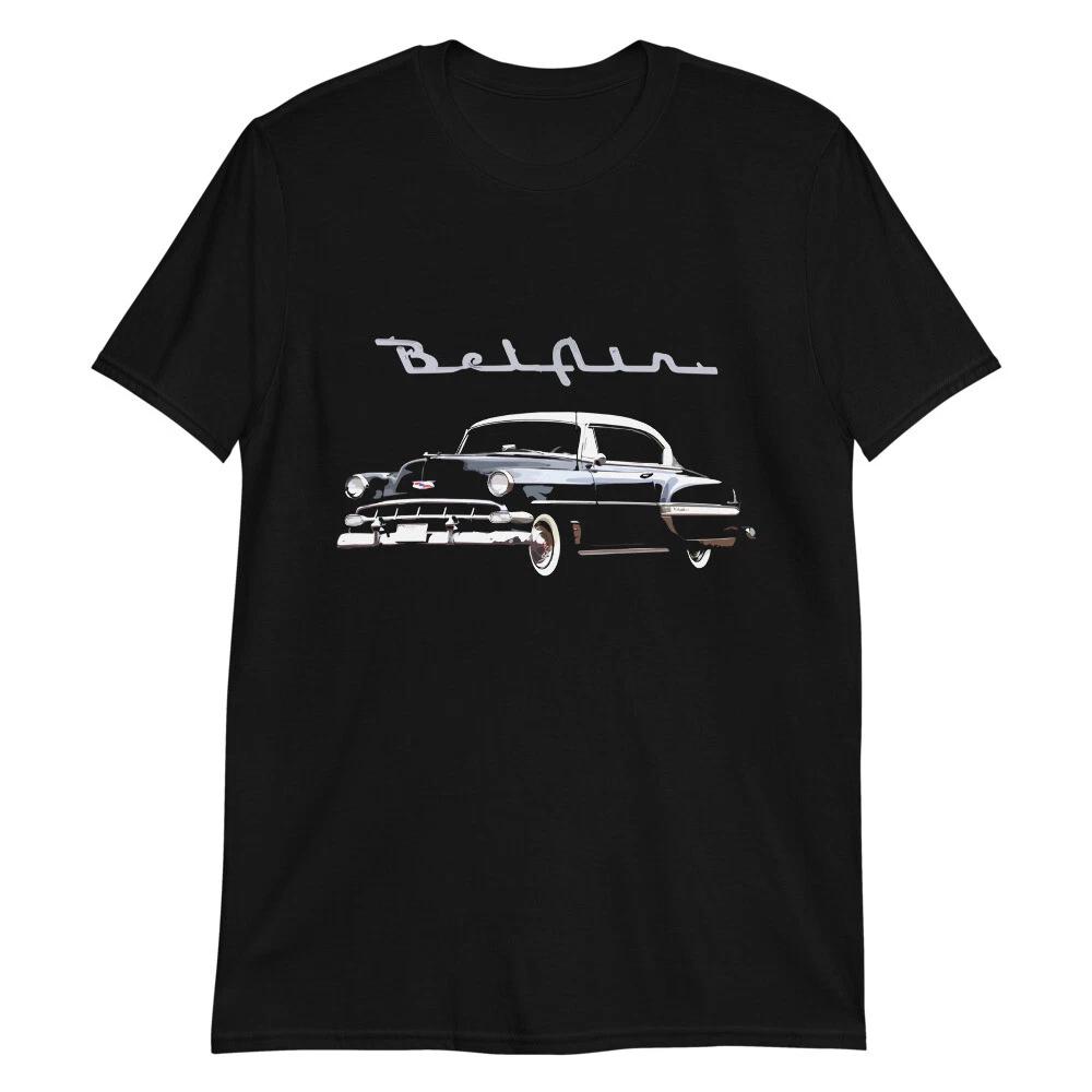 1954 Chevy Bel Air Black Antique Car Collector Cars Short-Sleeve Unisex 100% Cotton T-shirt Mens Tees Top S