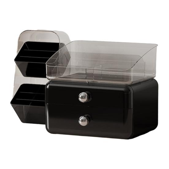 

Desktop Cosmetics Storage Box Large Capacity Cosmetic Organizer with 2 Drawers Removable Multi-Compartment Box Makeup Organizer for Dresser чёрный
