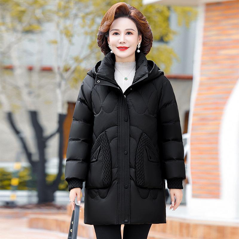 

Пуховик женский средней длины зимний новый большой размер утолщенный свободный свободный куртка для мам среднего и пожилого возраста 3XL